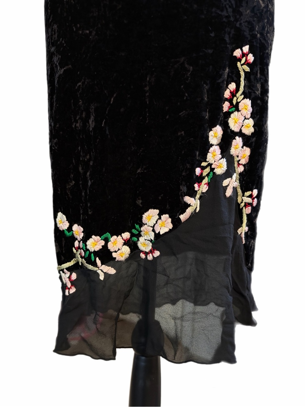 Vintage Betsey Johnson New York Velvet Sheer Mesh Floral Embroidery Slip Dress - Picture 5 of 10